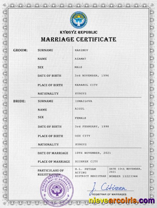 Kyrgyzstan marriage certificate